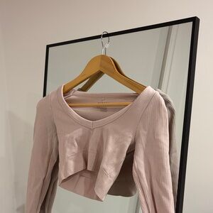 Garage Light Pink Ribbed Long Sleeve Top